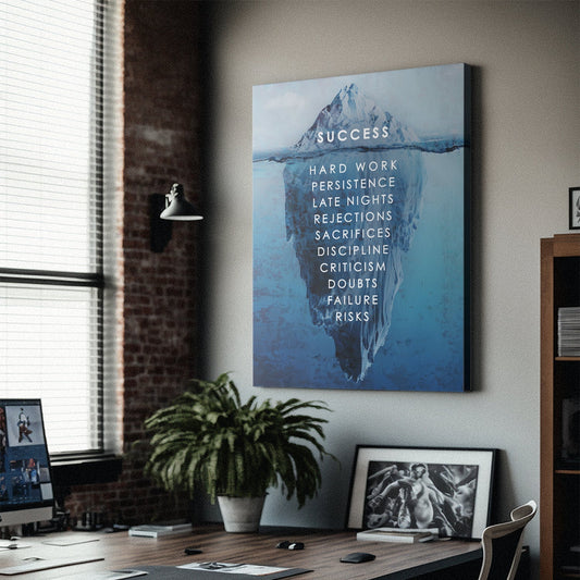 Inspirational Success Iceberg Canvas Wall Art, Motivational Office Home Decor